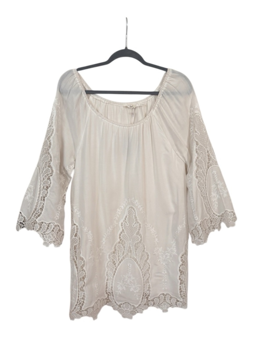 BLU PEPPER white peasant dress intricate crochet lace Festival Boho Hippie